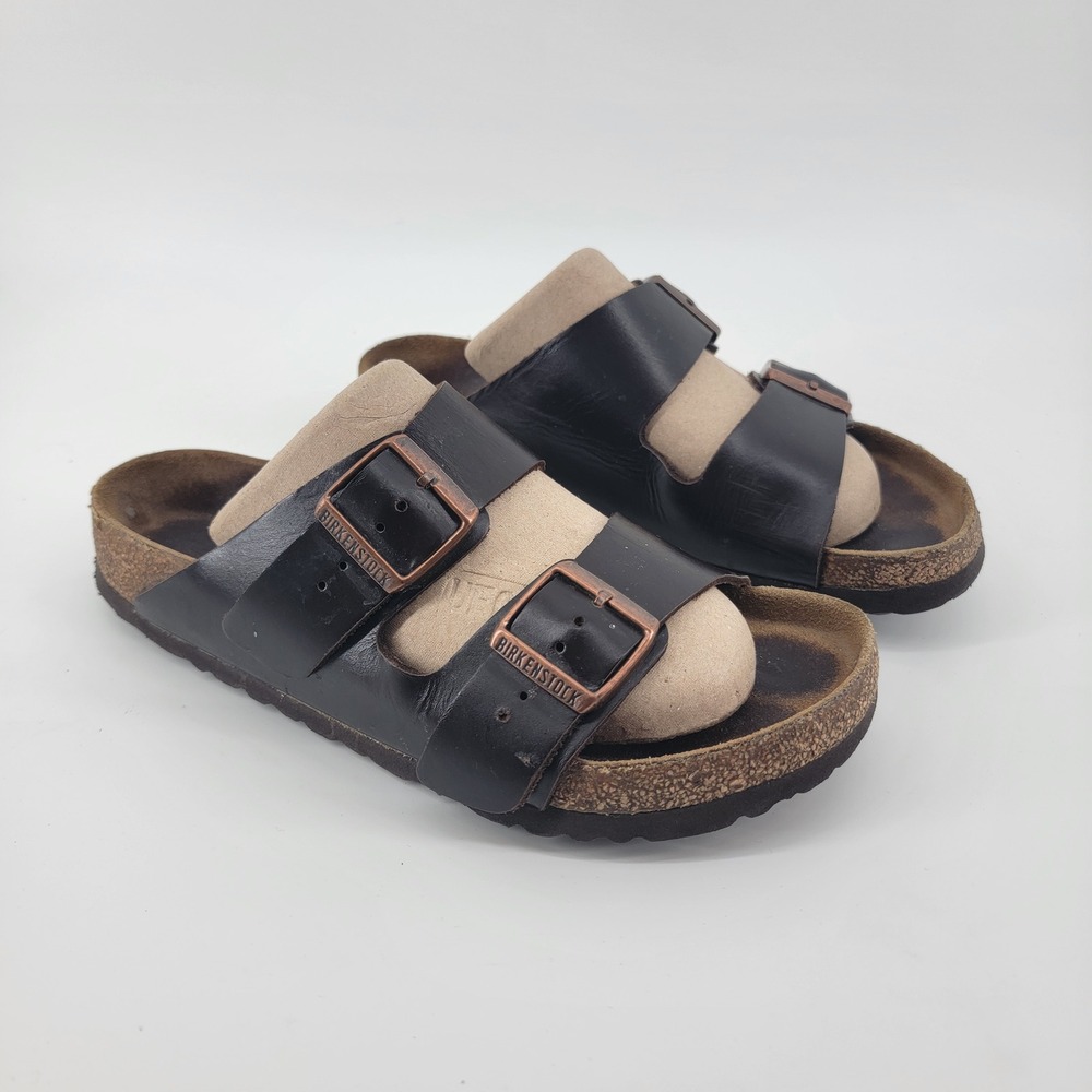 Birkenstock Arizona Sandals Women 39 Brown Leather Double Strap Slide